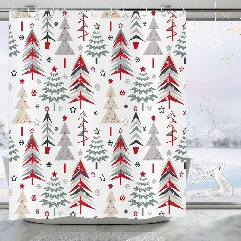 SHOCAWS Christmas Shower Curtain 72x72 Inches - Polyester Fabric with Weighted Hem Design, Includes 12 Hooks, Xmas Holiday Bathroom Decor - Image 2